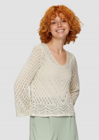 s.Oliver Leichter Strickpullover in Ajour-Muster - beige