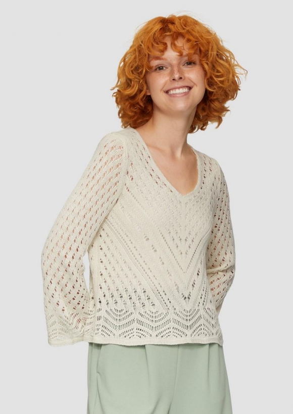 s.Oliver Leichter Strickpullover in Ajour-Muster - beige