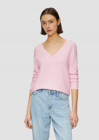 s.Oliver Gerippter Strickpullover aus Baumwollmix mit V-Ausschnitt - zartrosa