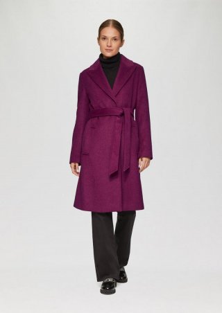s.Oliver Mantel aus Wollmix mit Druckknöpfen und Bindegürtel - fuchsia