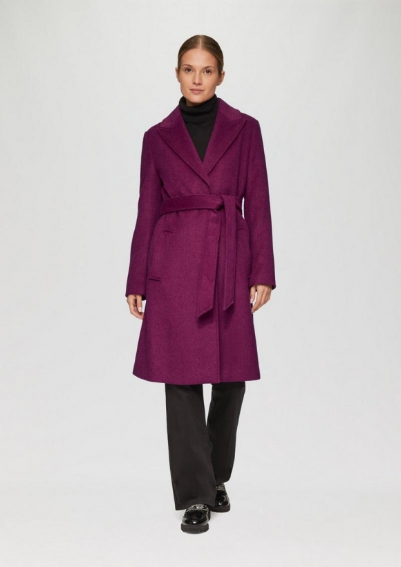 s.Oliver Mantel aus Wollmix mit Druckknöpfen und Bindegürtel - fuchsia