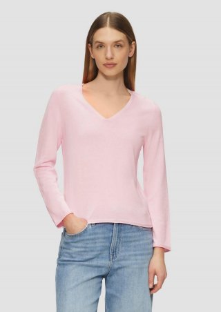 s.Oliver Feinstrickpullover mit V-Ausschnitt und Rollkante am Saum - zartrosa