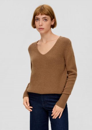 s.Oliver Strickpullover mit V-Ausschnitt - zimt
