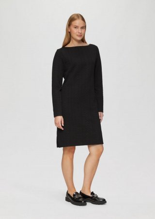 s.Oliver Strukturiertes Jacquard-Kleid mit U-Boot-Ausschnitt - schwarz