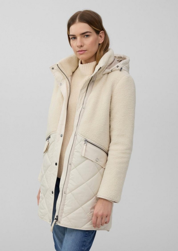s.Oliver Kurzer Teddymantel im Fabricmix - helles beige