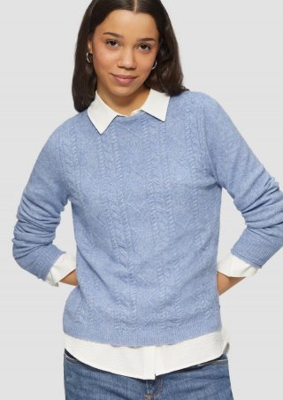 s.Oliver Flauschiger Pullover mit Zopfmuster - blassblau