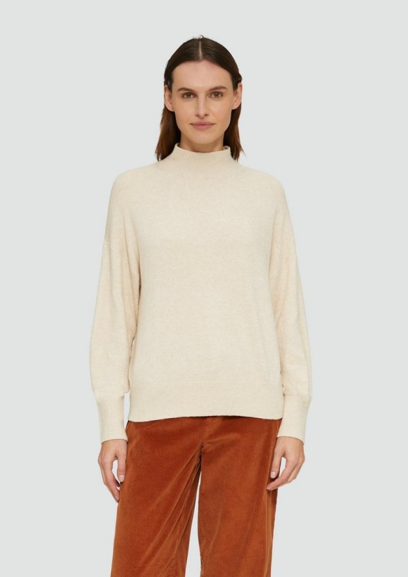 s.Oliver Strickpullover im Relaxed Fit mit Stehkragen - beige