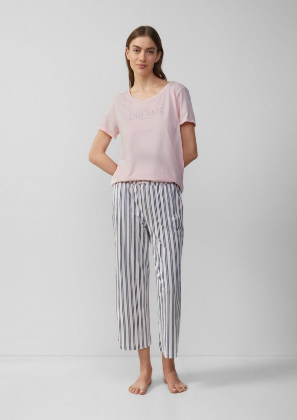 s.Oliver Culotte-Schlafhose mit All-over-Print - creme