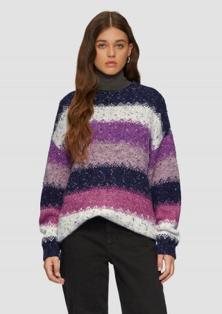 s.Oliver Oversize Pullover mit mehrfarbigem Streifenmuster - tiefblau