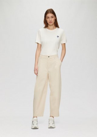 s.Oliver Cropped-Hose aus Twill mit Barrel Leg und Elastikbund in High Rise - beige