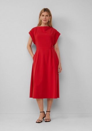 s.Oliver Midikleid mit Turn-up-Ärmeln - rot