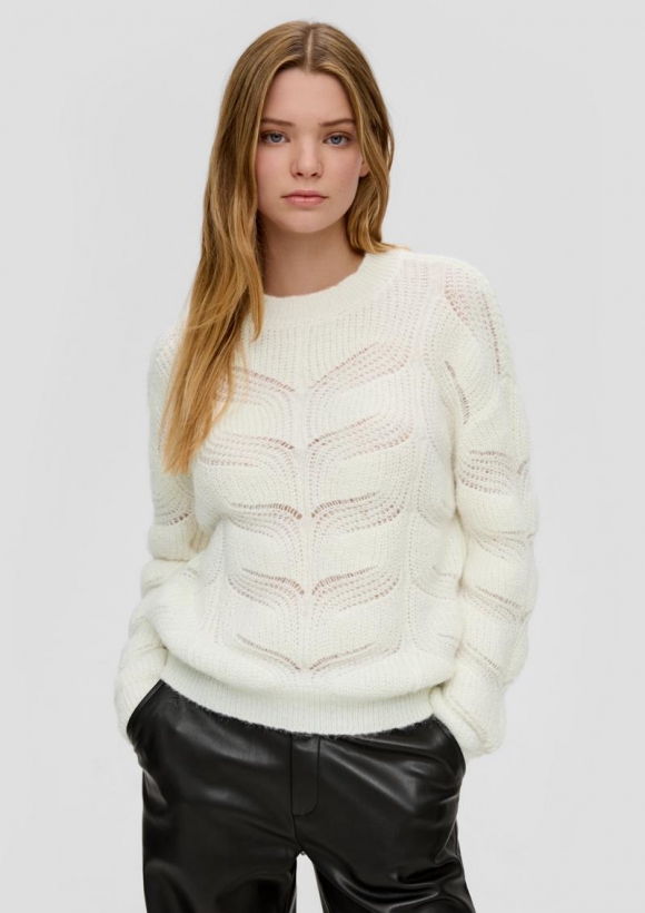 s.Oliver Strickpullover mit Zopfmuster - ecru