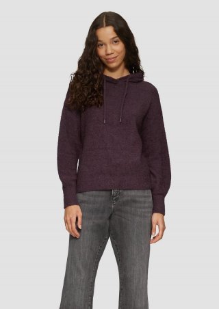 s.Oliver Flauschiger Strick-Hoodie - aubergine