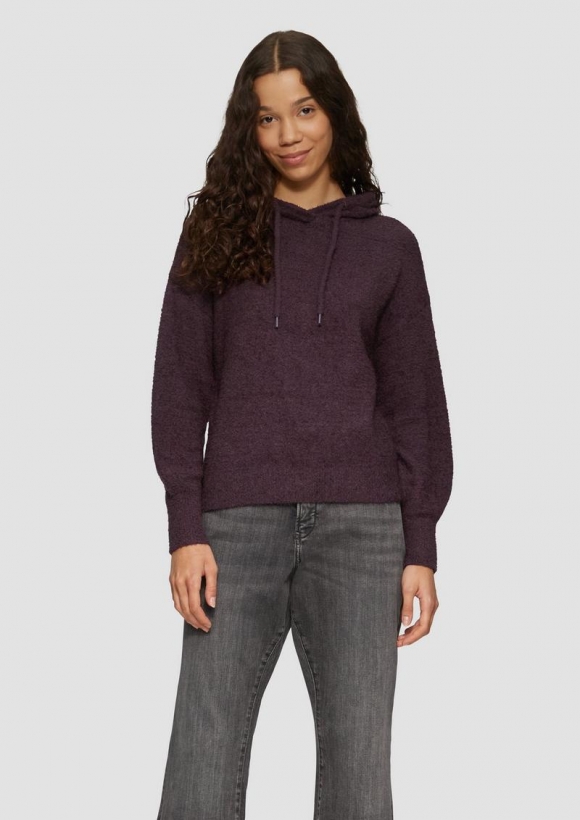 s.Oliver Flauschiger Strick-Hoodie - aubergine