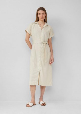 s.Oliver Midikleid aus Leinenmix mit Eingrifftaschen - natur
