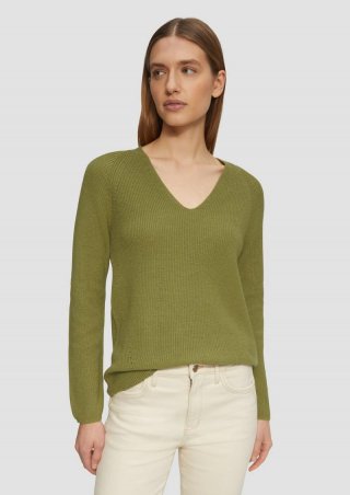 s.Oliver Strickpullover mit V-Ausschnitt und Raglan-Ärmeln - guacamole