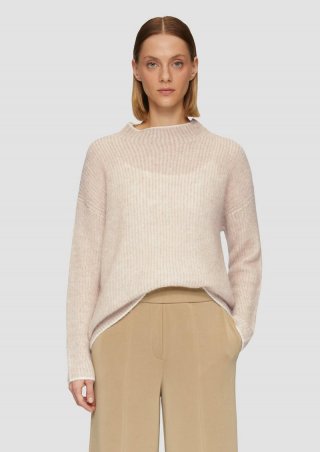 s.Oliver Lockerer Rippstrickpullover aus Alpakamix - sandstein