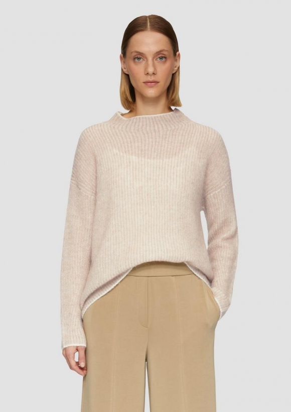 s.Oliver Lockerer Rippstrickpullover aus Alpakamix - sandstein