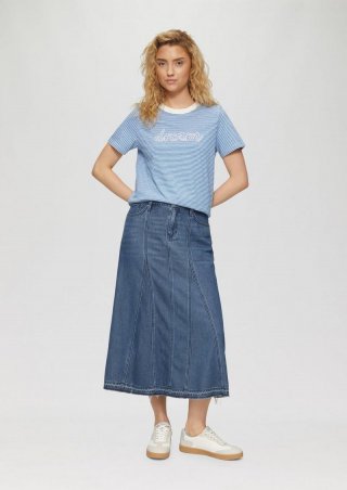 s.Oliver Ausgestellter Midirock aus Denim mit ausgefranstem Saum - blau