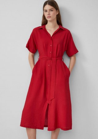 s.Oliver Hemdblusenkleid aus Viskosemix mit Eingrifftaschen - mohnrot