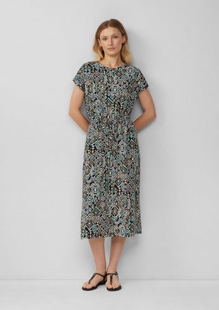 s.Oliver Midikleid aus Baumwollstretch mit Taillenzug - schwarz