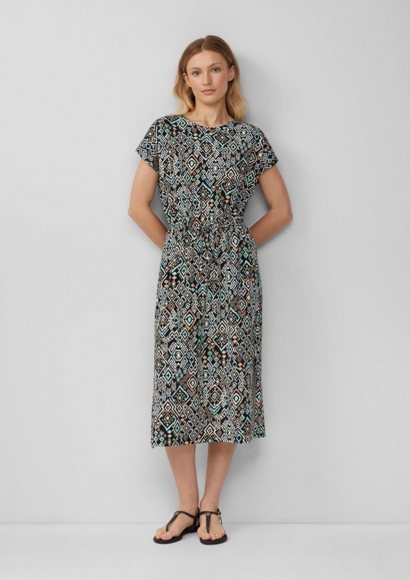 s.Oliver Midikleid aus Baumwollstretch mit Taillenzug - schwarz