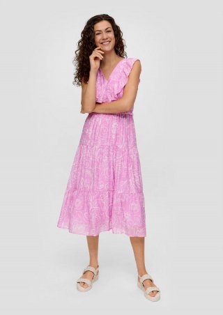 s.Oliver Gemustertes Kleid aus Viskosemix mit Rüschendetails - rosa