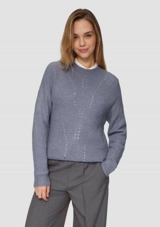 s.Oliver Flauschiger Strickpullover mit Ajourmuster - blassblau