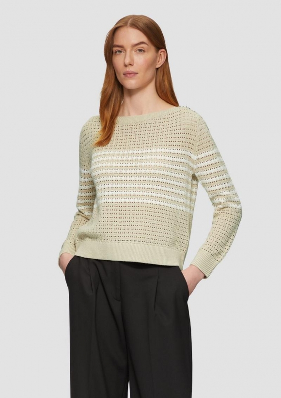 s.Oliver Pullover aus leichtem Lochstrick mit dekorativen Knöpfen - helles beige