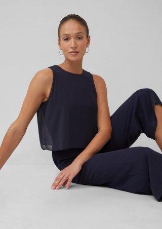 s.Oliver Ärmelloser Jumpsuit mit Chiffon-Layer - navy