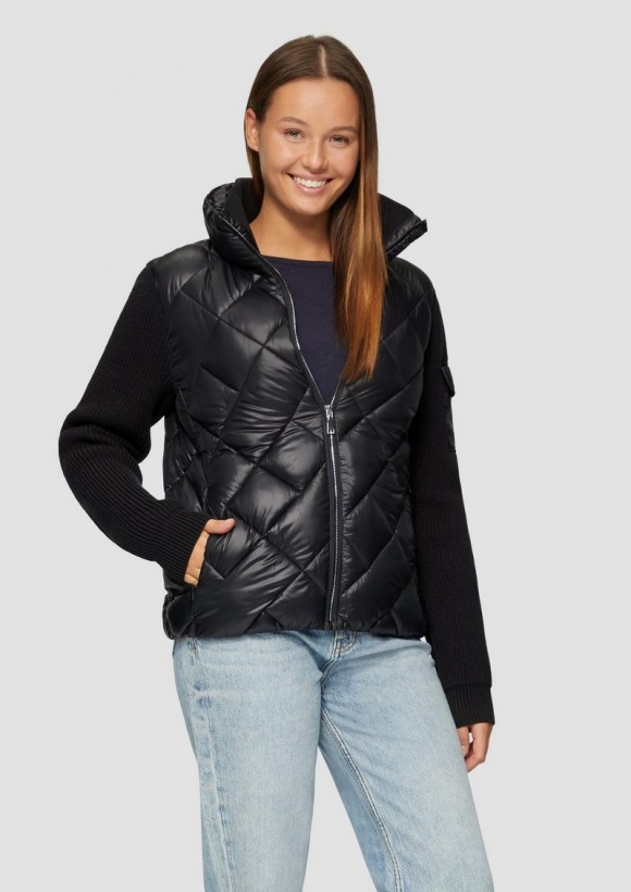 s.Oliver Leichte Steppjacke mit gestrickten Ärmeln - schwarz
