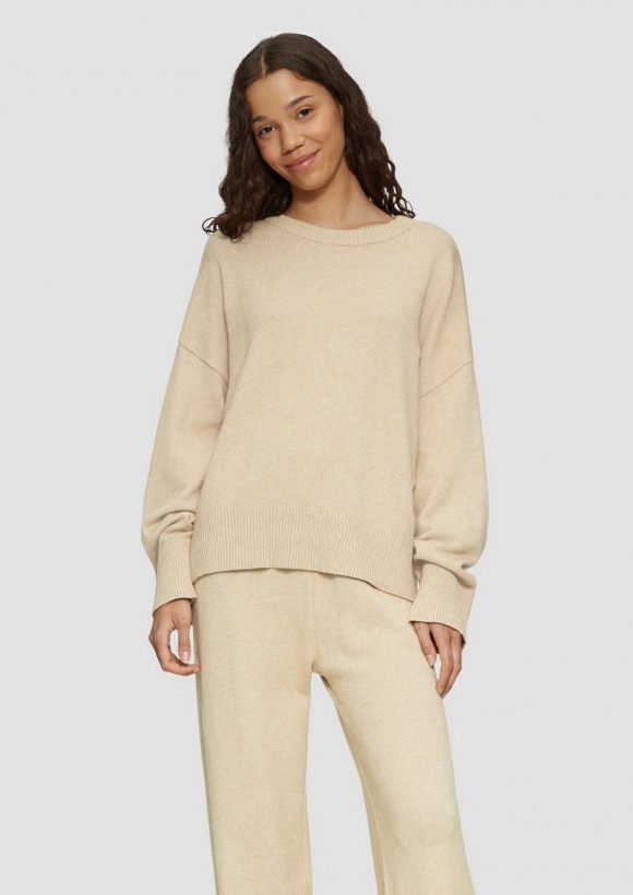s.Oliver Weicher Strickpullover mit seitlich geschlitztem Saum - helles beige