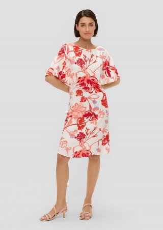 s.Oliver Midkleid mit All-over-Print und Flügelärmel - ecru