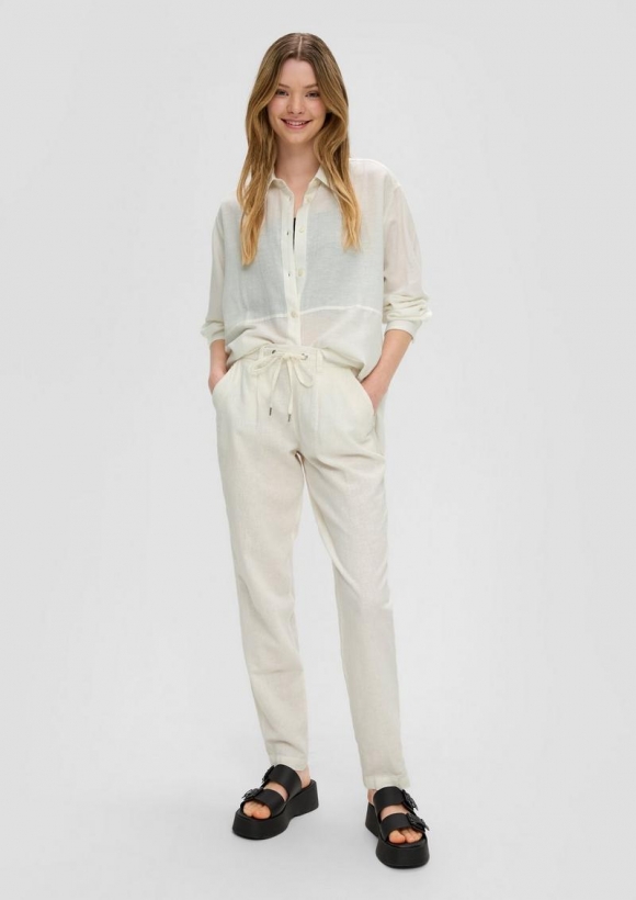 s.Oliver Regular: Straight-Leg-Hose aus Leinenmix - creme