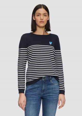 s.Oliver Strickpullover mit Herz-Stickerei - navy