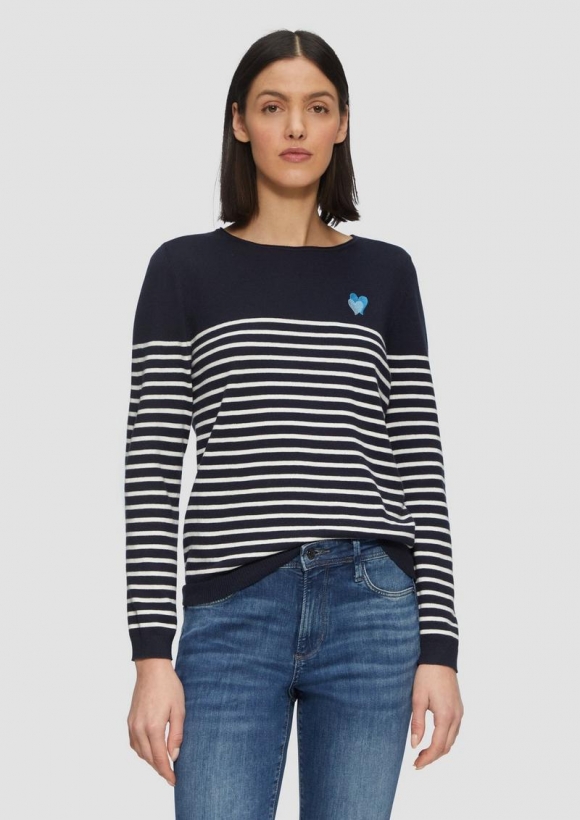 s.Oliver Strickpullover mit Herz-Stickerei - navy