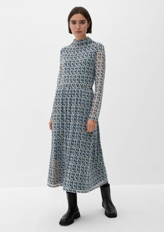 s.Oliver Meshkleid mit Allovermuster - ecru