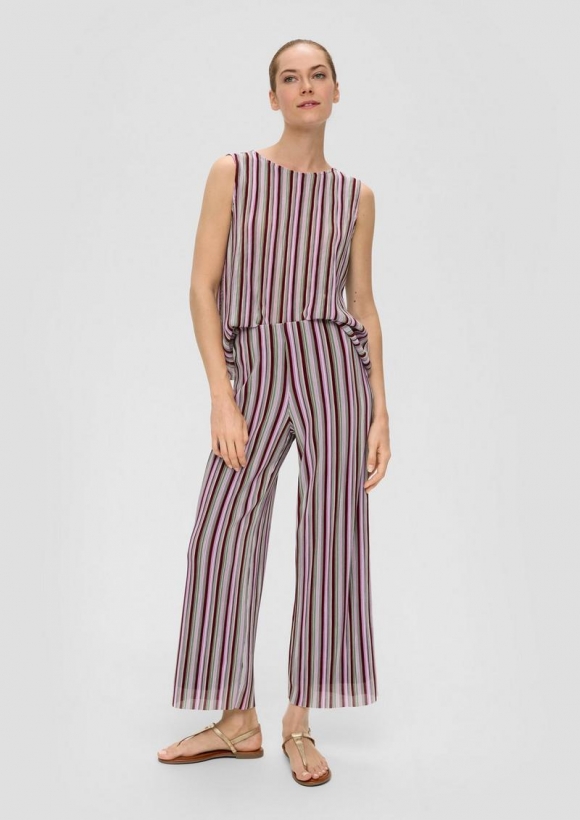 s.Oliver Gestreifte Wide-Leg-Hose aus Jersey - rubinrot