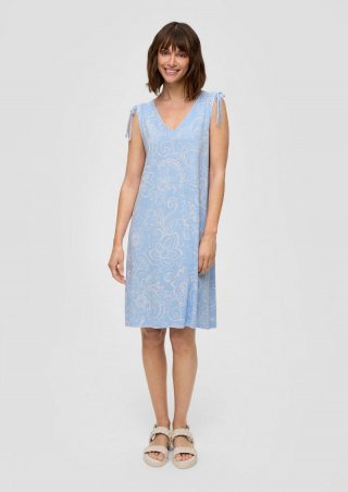 s.Oliver Kleid mit V-Ausschnitt und Binde-Detail - himmelblau
