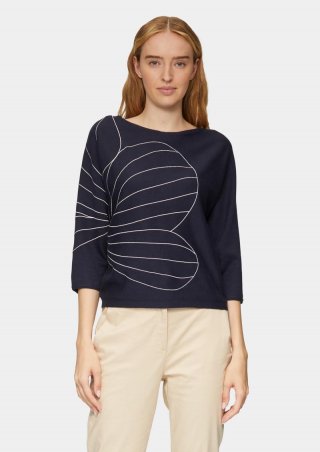 s.Oliver Strickpullover mit Fledermausärmeln und floraler Stickerei - navy