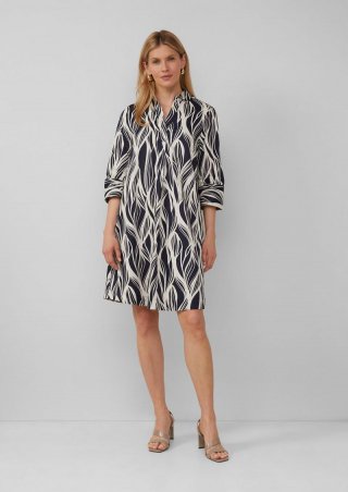s.Oliver Kurzes Popeline-Kleid mit Print und Knopfleiste - navy