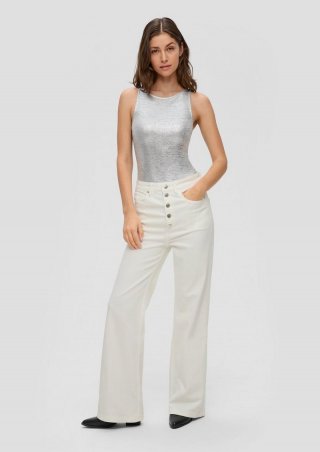 s.Oliver Jeans Catie / Slim Fit / High Rise / Wide Leg / Knopfleiste - ecru