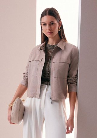 s.Oliver Jacke aus Leinenmix mit aufgesetzten Taschen - sandstein