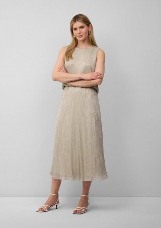 s.Oliver Plisseerock in Midilänge mit Glitzergarn - beige