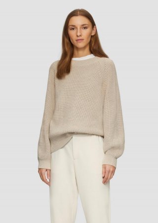s.Oliver Strickpullover mit Raglan-Ärmeln und Rippbündchen - beige