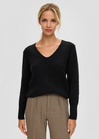 s.Oliver Strickpullover mit Rippstruktur - schwarz