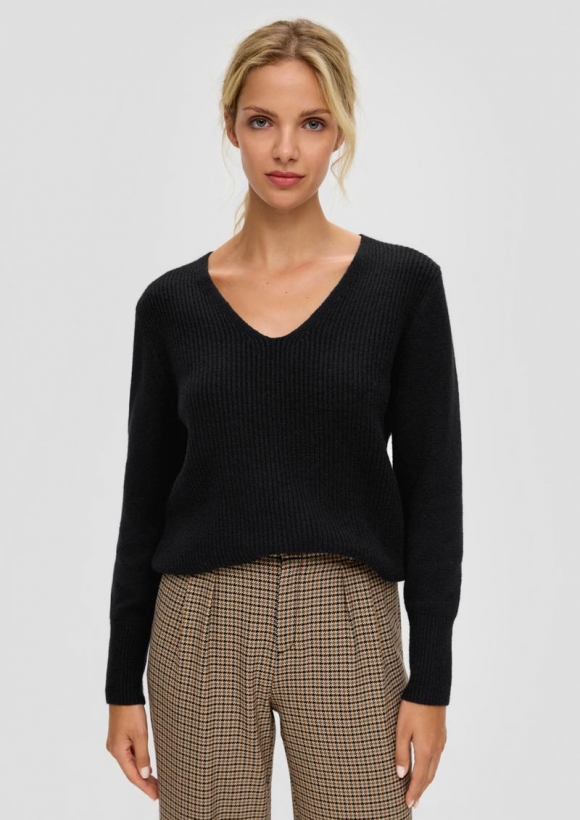 s.Oliver Strickpullover mit Rippstruktur - schwarz