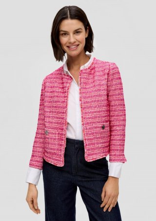 s.Oliver Verkürzte Tweed-Jacke mit ausgefranstem Saum - pink