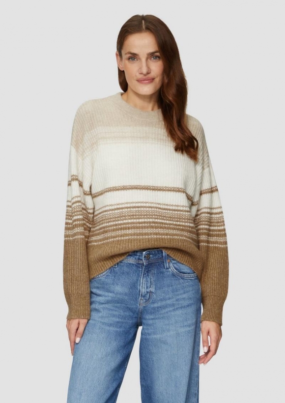s.Oliver Gestreifter Strickpullover im Relaxed Fit - braun