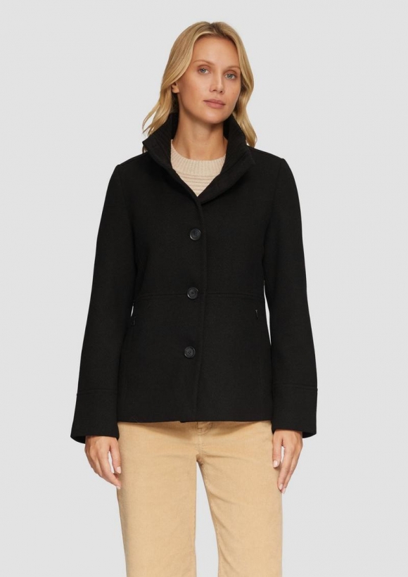 s.Oliver Twilljacke mit Strick-Stehkragen und Eingrifftaschen - schwarz